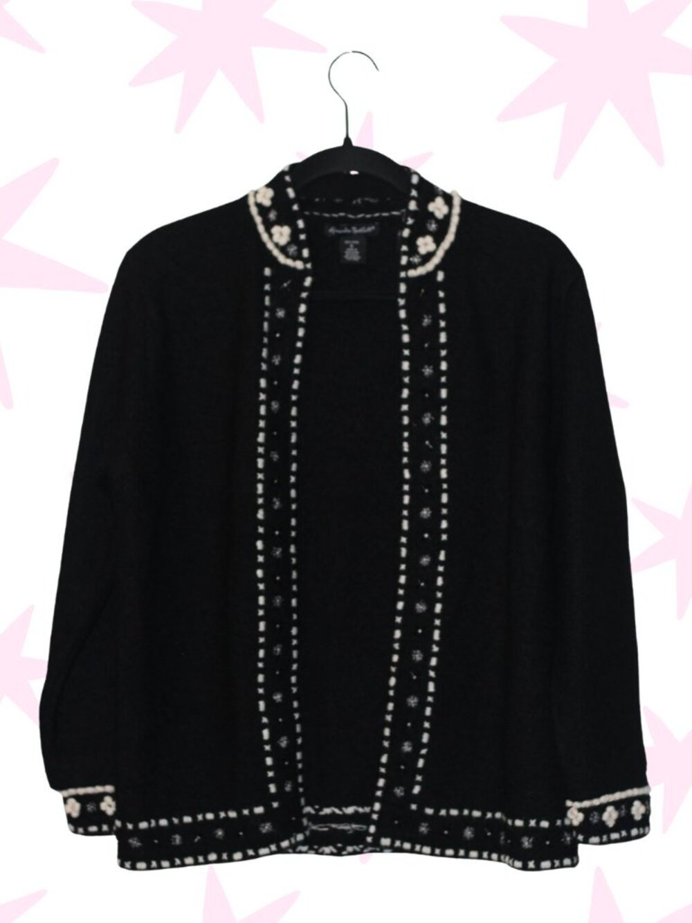 VTG 80s Alexandra Bartlett 100% wool open front embroidered cardigan S